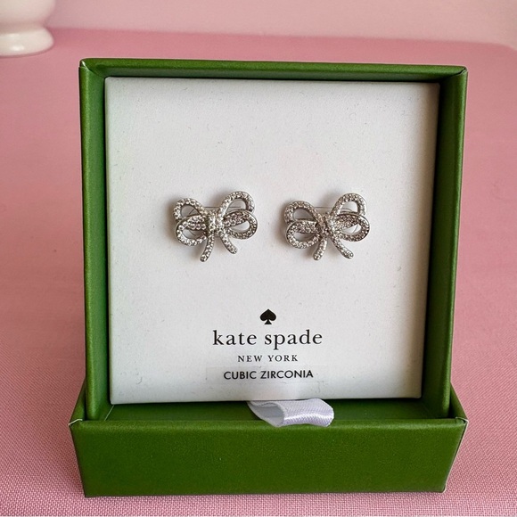 Kate Spade Sparkling Silver Cubic Zirconia Bow Stud Earrings NWT - Picture 1 of 5